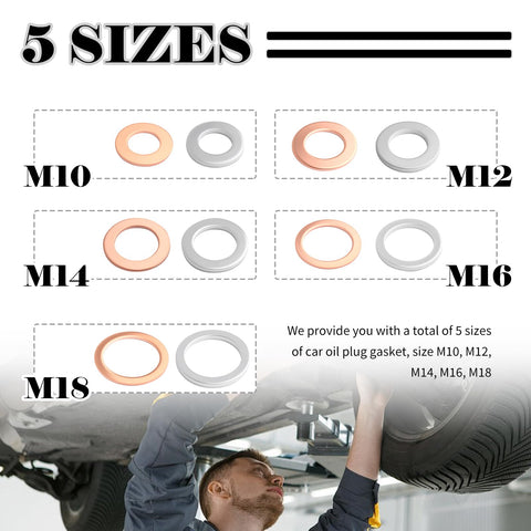 Mechanic using 20 Pack M18 Oil Drain Plug Gasket Set Copper And Aluminum Crush Washers for car engine maintenance