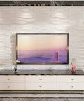 Wave Wall Panels 19.7 Inch Square Pack Of 12 White PVC Panels For Living Room And Kitchen DIY Friendly Fire Resistant Lightweight 32 Sq Ft Coverage For Home Use installed behind TV