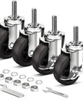 Beefy 2 Inch Swivel Casters Set Of Four With Mirror Finish Chrome Plating And 3/8 Inch 35mm Threaded Stem Quiet Locking Wheels For Trolleys Carts And Industrial Racks In Gray.