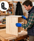 Twenty Piece Heavy Duty Black L Brackets For Wood And Metal Shop Projects Featuring Corrosion Resistant Stainless Steel Build with a craftsman assembling a wooden cabinet.