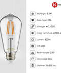 Edison ST19 ST64 WiFi LED Smart Bulb Filament Vintage Style Tunable White 2700K To 6500K E26 Base 2 Pack No Hub Needed Works With Alexa Google Home Daylight White 5W infographic