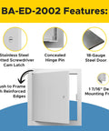 Heavy Duty 6 X 6 Inch Universal Access Panel And Door For Walls Or Ceilings Featuring Rock Solid 18 Gauge Steel Build with reinforced edges.