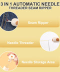 3 In 1 Sewing Needle Threader Kit With Seam Ripper And Needle Storage Auto Threader That Grabs Threads Fast 2 Pack Yellow