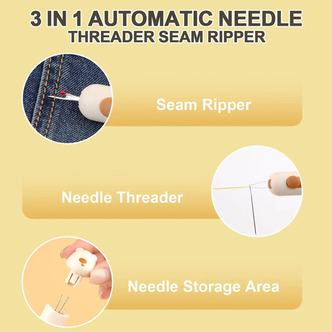 3 In 1 Sewing Needle Threader Kit With Seam Ripper And Needle Storage Auto Threader That Grabs Threads Fast 2 Pack Yellow