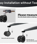 Image showing installation instructions for 2.5 Inch Heavy Duty Office Chair Caster Wheels Set For Carpet And Hardwood Floors Universal 11x22mm Fits 99 Percent Of Chairs With Smooth Rolling And Floor Safe Soft Rubber Treads Black