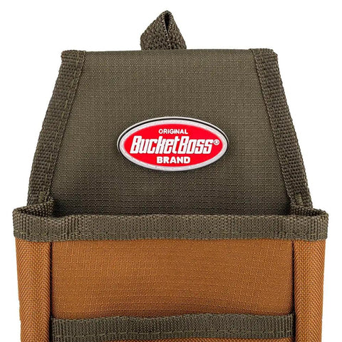 Close-up of a brown FlapFit Utility Pouch With 5 Pockets And Exterior Tool Loop, showcasing a durable poly ripstop material