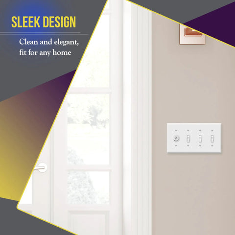 Quad Light Switch Wall Plate 4-Gang Standard Size 4.50 By 8.19 Inches Built To Last Heavy-Duty Unbreakable Polycarbonate Thermoplastic White