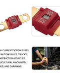 Top Shelf 3 Pack Midi Fuse 50 Amp Bolt On High Current Terminal For Cars Trucks Golf Carts, red fuse with copper terminals.