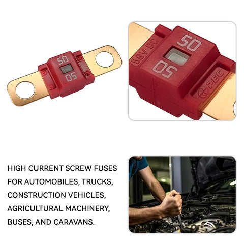 Top Shelf 3 Pack Midi Fuse 50 Amp Bolt On High Current Terminal For Cars Trucks Golf Carts, red fuse with copper terminals.