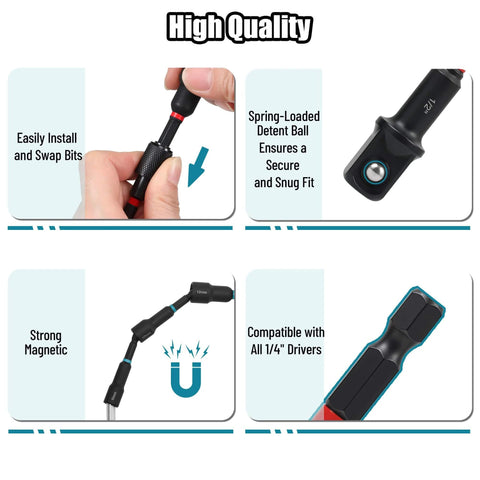 Front view: AutoViteX 29-Piece Magnetic Nut Driver Set with 1/4in hex shank, CR-V steel, quick-release extensions, storage case