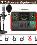 All In One Podcast Studio Bundle With Live Sound Mixer And 3.5mm Condenser Microphone P15 For PC And Phone For Live Streaming Singing Gaming Voice Changer And Denoise, including mic, mixer, and accessories.
