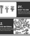 18 Piece Stainless Steel M6 Motorcycle Battery Bolt Kit With Nuts And Washers featured with easy-to-use description.