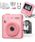 Kids Camera With Instant Print For Ages 4 To 10 Boys And Girls, Safe Kid Friendly Gadget With Shockproof Drop Protection, 6 Layer Safety, Triple Battery Anti Ignition, Easy Snap And Print, Ideal Birthday Gift And Photo Printer Toy in pink with paper rolls and USB cable