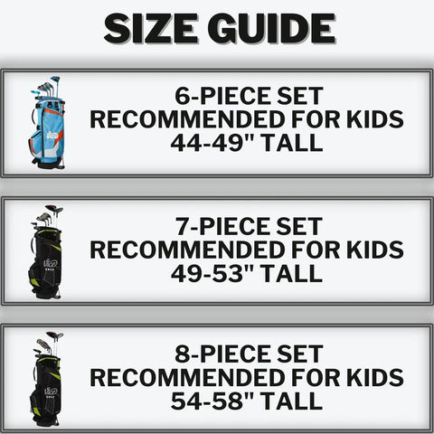 Size guide for Junior Golf Club Set For Ages 9 To 12 With 54 To 58 Inches Length Lightweight Club Heads And Kid Friendly Grips