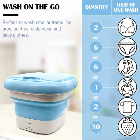 Compact Foldable Portable Washing Machine For Camping And Small Spaces, Collapsible Bucket Washer, wash items chart