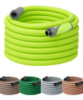 Top Tier 5 8 Inch By 75 Foot Garden Hose With Swivel Grip Connectors Lightweight All Season Water Hose in vibrant green color.
