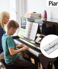 Woman and child playing piano with inset image of Heavy Duty 36 Inch Piano Hinge 0.060 Inch Stainless Steel 304 Continuous Hinge With Holes.
