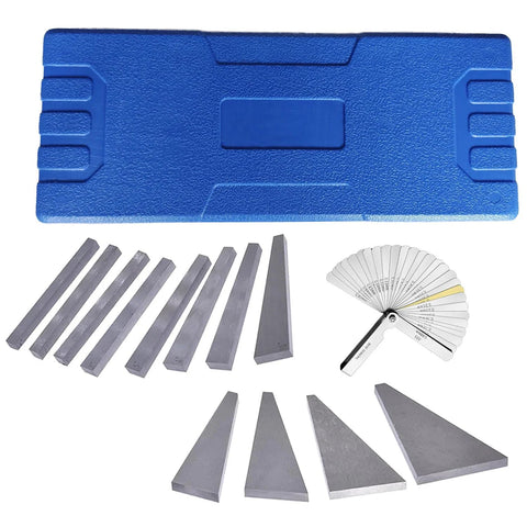 Angle gauge block set in blue case, 12-piece metal blocks with protractor gauge