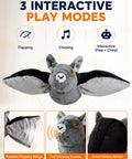 Flying Bat Dog Toy With Motion Activated Rechargeable Power, Interactive Indoor Outdoor Toy For Cats And Dogs With Realistic Flapping Wings And Pet Hair Removal Glove, plush bat toy with 3 play modes