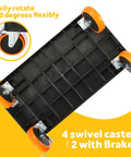 Heavy Duty Plastic Utility Cart 34 By 17 Inches With Deep Shelves And Full Swivel 6 Inch Casters showing underside wheels