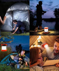 USB Rechargeable Camping Lantern With Hand Crank, Collapsible LED Light in use during night hiking, tent setup, and camping.