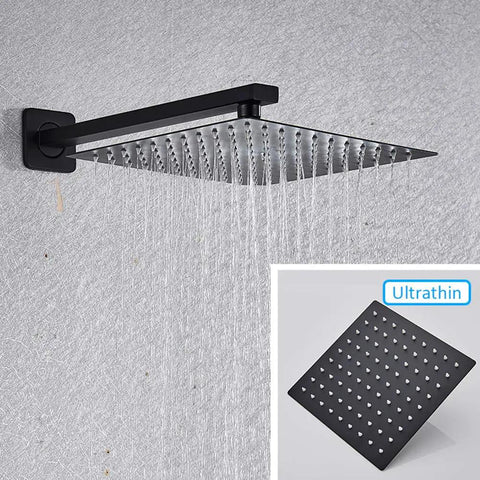 UMJIGF Shower System Wall Mounted Concealed Shower Faucet Set Multifunction Matte Black Shower Combo Set with Shower Head, 8 Inch, Ultrathin design with waterfall spray.