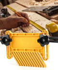 Two Piece Extended Featherboards For Table Saw Router And Band Saw, 166mm X 90mm, yellow with black knobs for lumber grip.