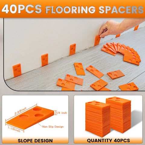 Universal Floor Installation Kit For Laminate And Vinyl Flooring with 40 orange spacers, used during floor installation