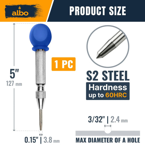Spring Loaded Center Punch Tool 5 Inch Automatic Drill Punch For Metal Wood And Steel with comfort grip and galvanized finish