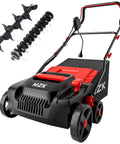 15-Inch 2-In-1 Electric Dethatcher And Scarifier With Removable 5-Position Height, Red Lawn Dethatcher With 12-Gallon Bag