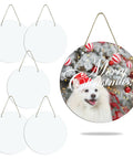 Six Round Sublimation Door Hanger Blanks For DIY Wall Decor, 10 By 10 Inch MDF Wood Circles with Christmas design and rope