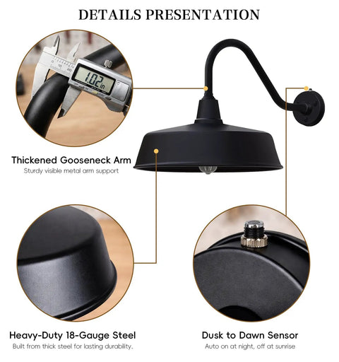 Gooseneck Outdoor Barn Light Fixture For Porch Patio Garage Front Door With E26 Bulb Compatibility details: black metal lamp