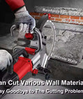 Pro Grade Brushless Electric Concrete Saw With Auto Wet Cutting Dust Suppression Pump Built Like A Tank For Smooth Wall Grooving And Beast Mode Slab Notching 3000 Rpm Powerhouse cutting through concrete wall with precision.