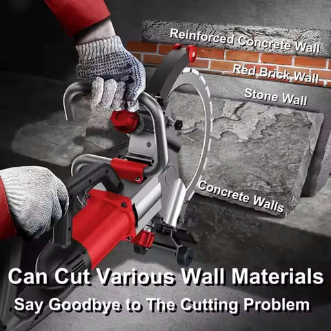 Heavy Duty Electric Brushless Diamond Ring Saw With Built In Water Pump For Slicing Through Rebar Concrete And Masonry Units shown cutting through reinforced concrete.