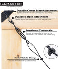 Heavy Duty Anti Sag Gate Kit For Wooden Fences Featuring Rust Resistant Zinc Cable Rigging To Keep Your Backyard Gate Straight And Tight Quick Fit Outdoor Repair Fix Black Two Pack components including turnbuckle and cable clamp.