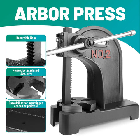Rock Solid 2 Ton Arbor Press Built With Heavy Duty Cast Iron And A Five Point Nine Inch Stroke Perfect For Crushing Through Leather Stamping Metal Bending And Fast Riveting Custom Crafts
