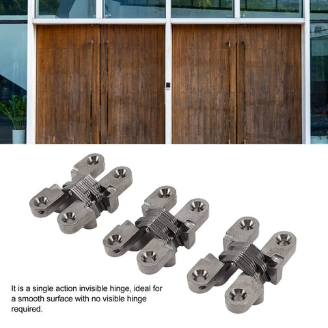 Hidden Door Hinge Set For Cabinets Jewelry Boxes And Bookcase 3 Pcs 43mm 1.69in Invisible 180 Degree Zinc Alloy Cross Hinge