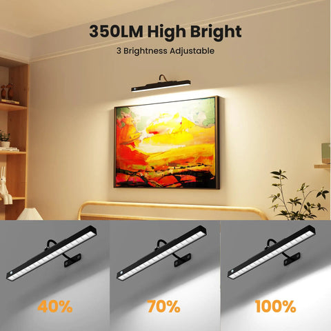 Dope Motion Sensor Picture Light For Wall Art, 16 Inch Wireless Dimmable Gallery Light 350lm brightness levels display