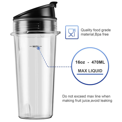 2 Pack Blender Replacement Parts For Single Serve 16 Oz Cups With Sip And Seal Lids Built To Last And Dishwasher Safe Eco Friendly Plastic Durable And Reliable Fits 1100W And 1500W Blenders