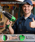 Man in workshop holding 1800W Industrial Heat Gun With Lightning Fast Heat Up 122F To 1202F Variable Temperature Control SG1004