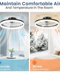 Slick 20 Inch Low Profile Ceiling Fan With Dimmable Led Light, Smart Remote And Phone App Control, Fast Fold Blades For Killer Airflow Indoors On Repeat showing summer and winter airflow.
