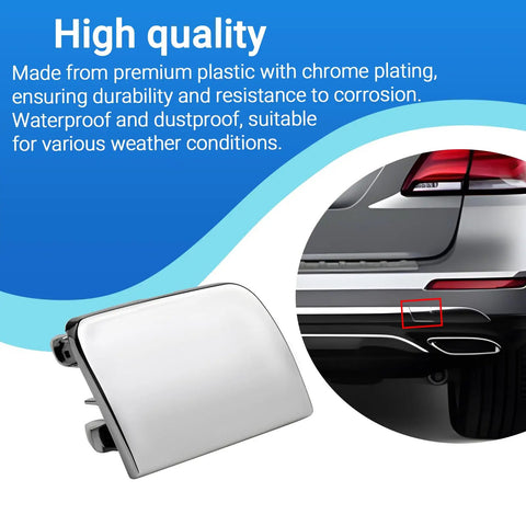 Mercedes Benz Chrome Rear Bumper Tow Hook Eye Cap Cover Replacement Fits 2015 2019 ML GLE GL GLS W166 W292 Models 1668852323 Easy Install Durable OE Grade Plus shown near vehicle rear.
