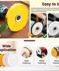 8pc 6-inch buffing wheel kit for bench grinder, 1/2" arbor; denim/yellow/white/flannel wheels with 4 compounds