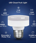 Dimmable E26 LED Puck Light Bulbs Pack For Easy Install No Fuss Lighting Flat Low Profile 11W 60W Equivalent 800 Lumens 4000K Cool White 120V