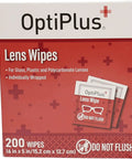 OptiPlus box of Premoistened Eyeglass Wipes For Glasses Phones Lenses And Screens Quick Dry Scratch Free Cleaning Wipes Individually Wrapped 200 Count Pack For Easy On The Go Care