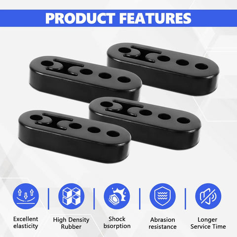 Rugged Pro Grade Exhaust Hanger Set For Cars Four Pack 0.47 Inch Four Hole Adjustable Muffler Hanger Insulator in black rubber