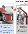 Comparison of sanding belts showing 30mm and 10mm widths for No Sweat Electric Mini Belt Sander And Knife Sharpener.
