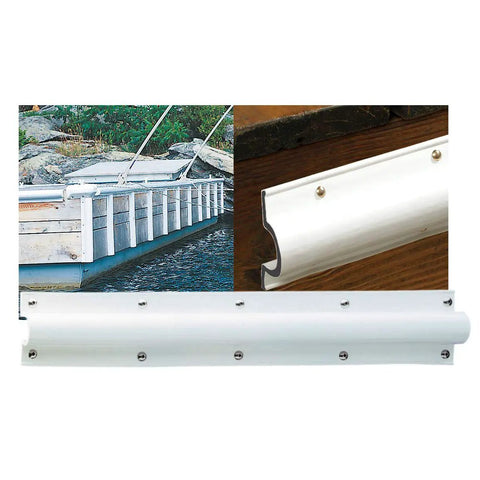 Built Tough C Shape Dock Bumper White 6 Ft Marine Edge Guard protecting posts and hulls with screw mount on dock, showing installation.