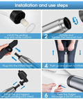 Step-by-step installation of Heavy Duty Toilet Plunger With Air Pressure Boost Workhorse Clog Remover, showing parts and usage.