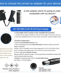 5V 2A DC Power Adapter With 9 Interchangeable Jacks 5.5x2.1mm 100-240V AC Input To 5V DC Output 10W Cable shown with specs and tips
